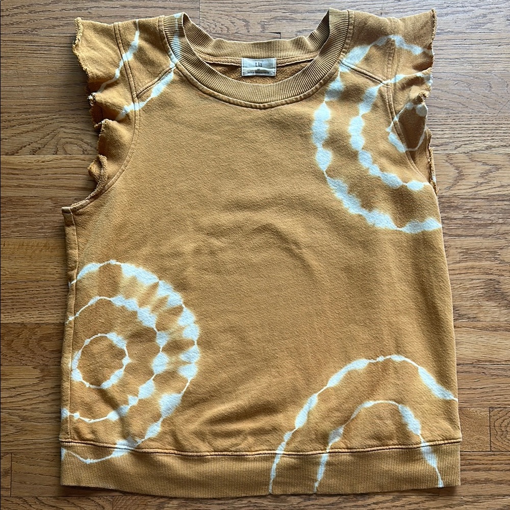 Anthropologie T.La ruffle sleeve sweatshirt top small - tie die marigold cream